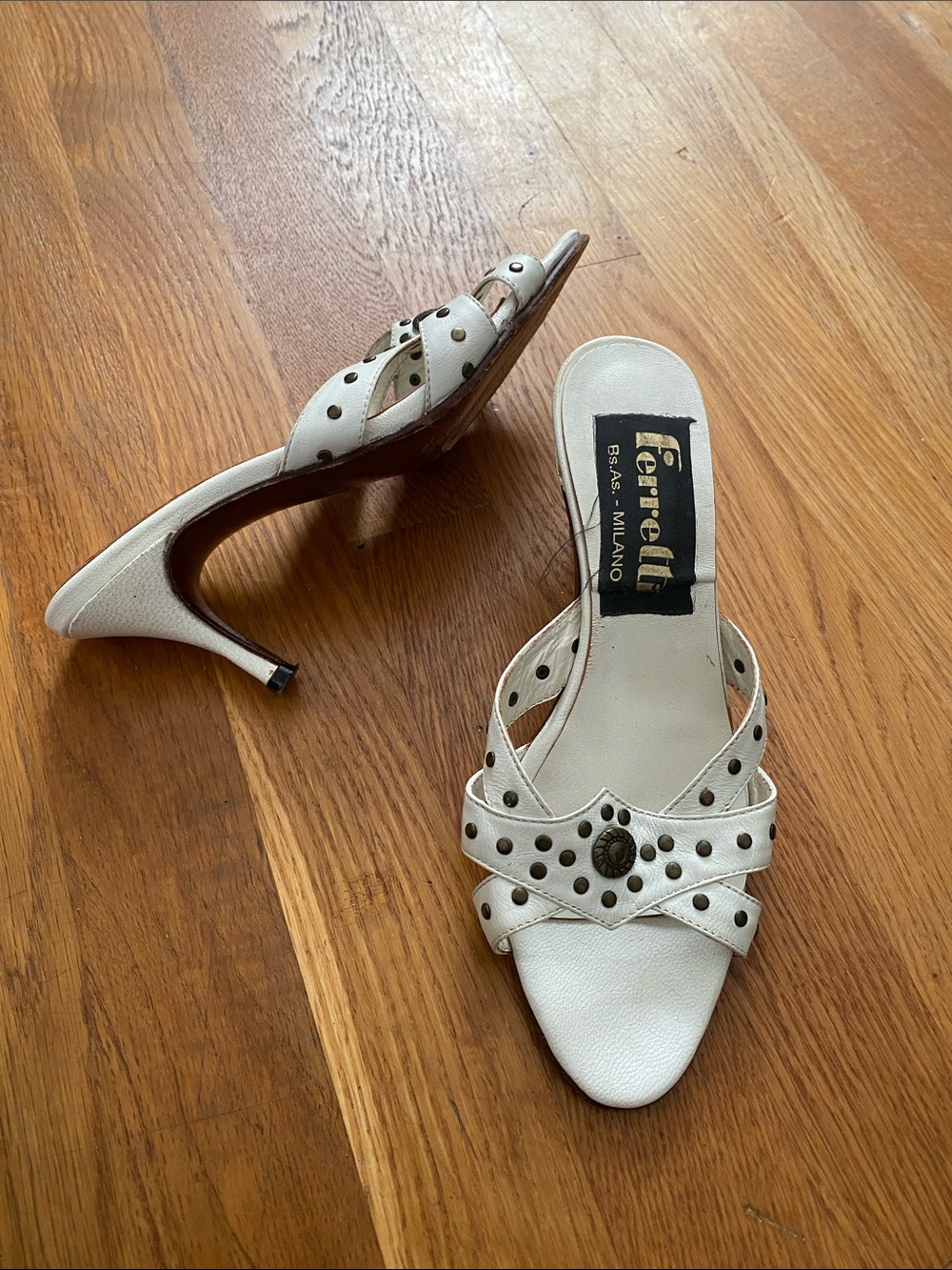 Milano White Studded Leather Slide Heels